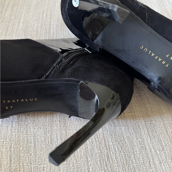 Zara SZ 6.5 NWOB Black Patent Leather Suede Combo High Heel Booties Never Worn - Picture 4 of 12